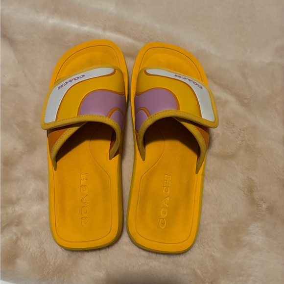 Coach Women's Paxton Sports Slide Sandals Papaya Yellow Violet Adjustable Sz 10 - Picture 2 of 10